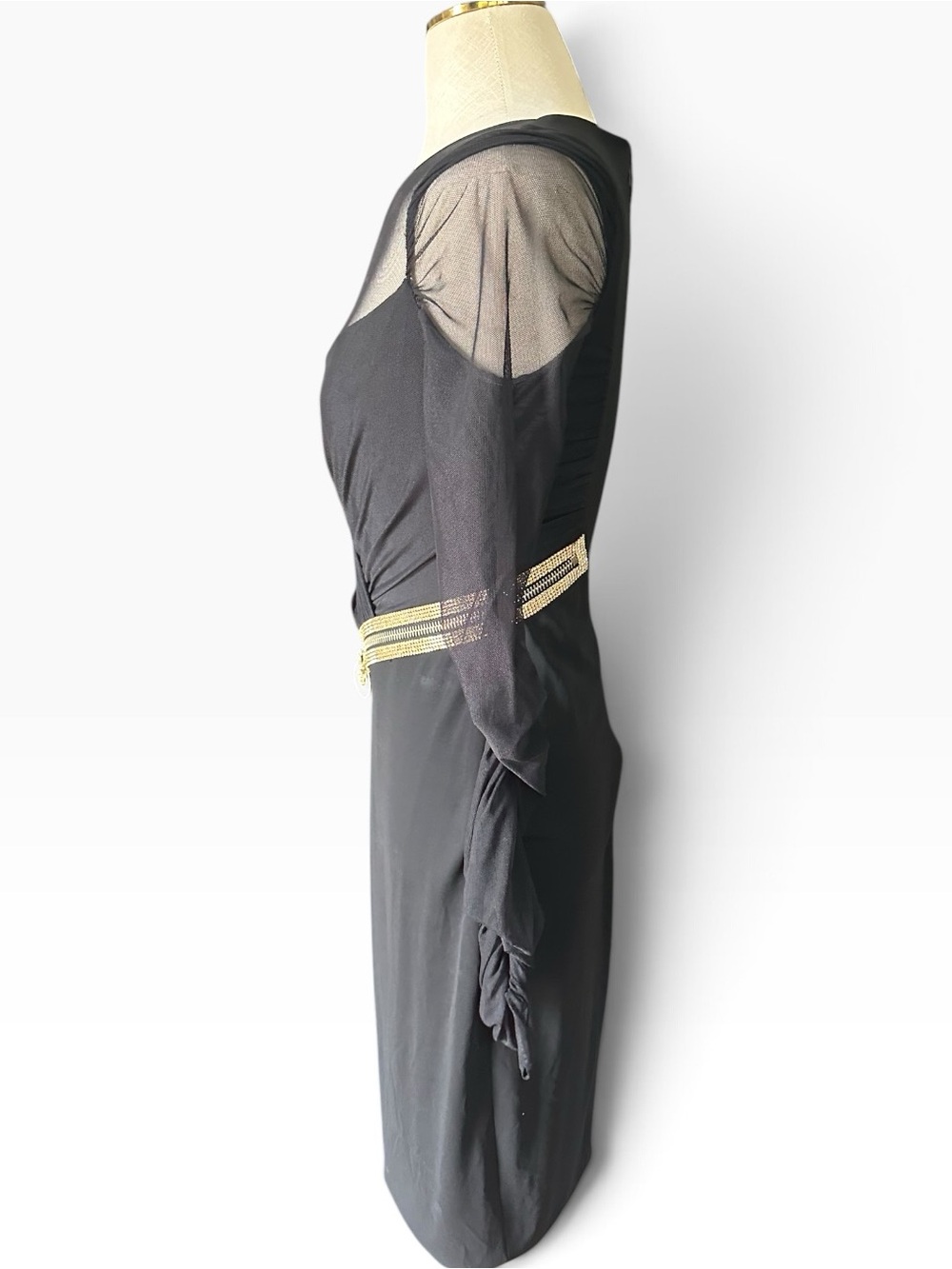 Versace Black Sheer Mesh Medusa Crystal Zip Draped Midi Dress IT 44/US 8 - Picture 6 of 13
